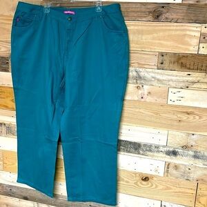 Woman Within size 24WP natural fit teal color straight leg pants